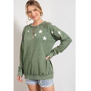 Easel Star Printed Crewneck Sweatshirt Juniper Green Size Small